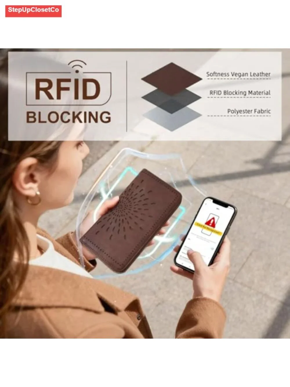 PU Leather RFID Blocking Large Capacity Clutch Wristlet Wallet with Phone